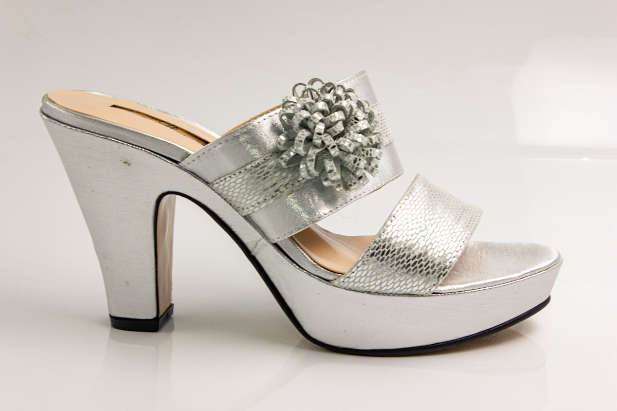 Silver Double Strap Wedge Slippers