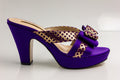 Purple/Gold Cross Strap Wedge Slippers