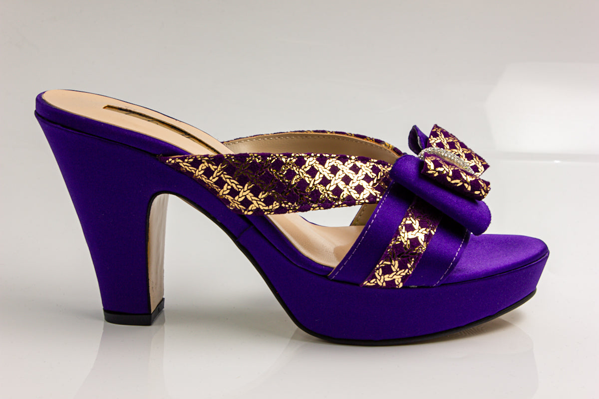 Purple/Gold Cross Strap Wedge Slippers
