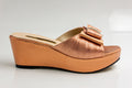 Peach Rose Gold Bow Wedge Slippers - Italian Women's Slippers - Classic Shoes London