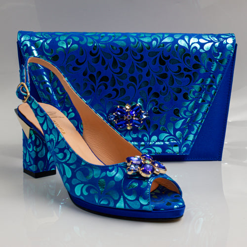 Royal Blue Bloom Set - Italian Shoe and Bag Set - Classic Shoes London