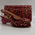 Burgundy Crackle Ornate Heel Set - Italian Shoe and Bag Set - Classic Shoes London