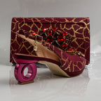 Burgundy Crackle Ornate Heel Set - Italian Shoe and Bag Set - Classic Shoes London
