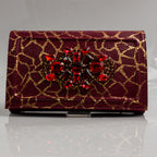 Burgundy Crackle Ornate Heel Set - Italian Shoe and Bag Set - Classic Shoes London