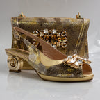 Gold Marcella Ornate Heel Set - Italian Shoe and Bag Set - Classic Shoes London