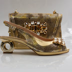 Gold Marcella Ornate Heel Set - Italian Shoe and Bag Set - Classic Shoes London
