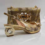 Gold Marcella Ornate Heel Set - Italian Shoe and Bag Set - Classic Shoes London