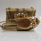 Gold Marcella Ornate Heel Set - Italian Shoe and Bag Set - Classic Shoes London