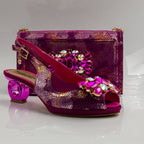 Magenta Marcella Ornate Heel Set - Italian Shoe and Bag Set - Classic Shoes London
