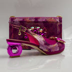 Magenta Marcella Ornate Heel Set - Italian Shoe and Bag Set - Classic Shoes London