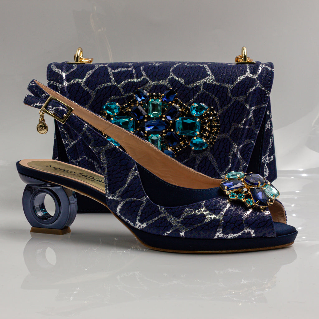 Navy Crackle Ornate Heel Set