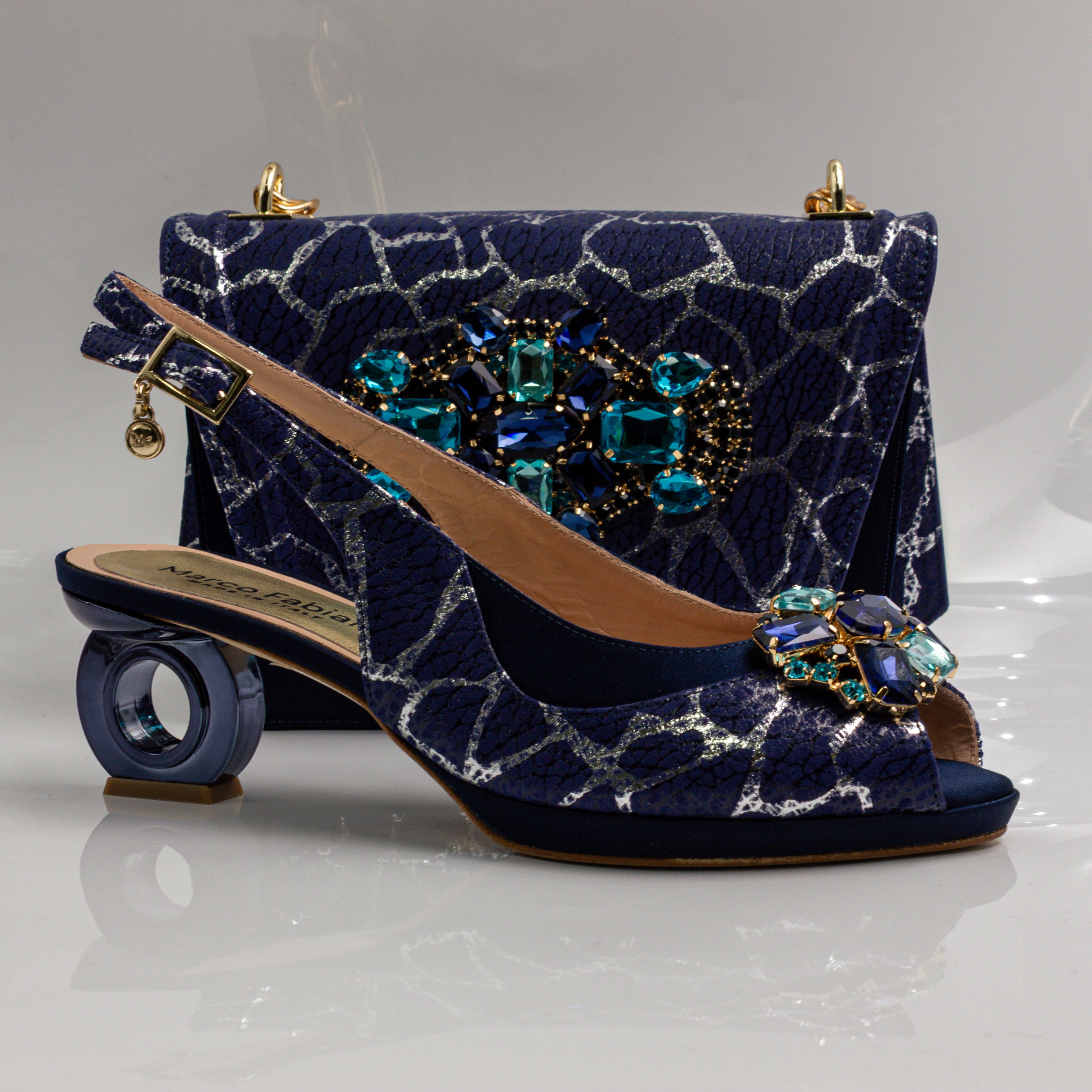 Navy Crackle Ornate Heel Set