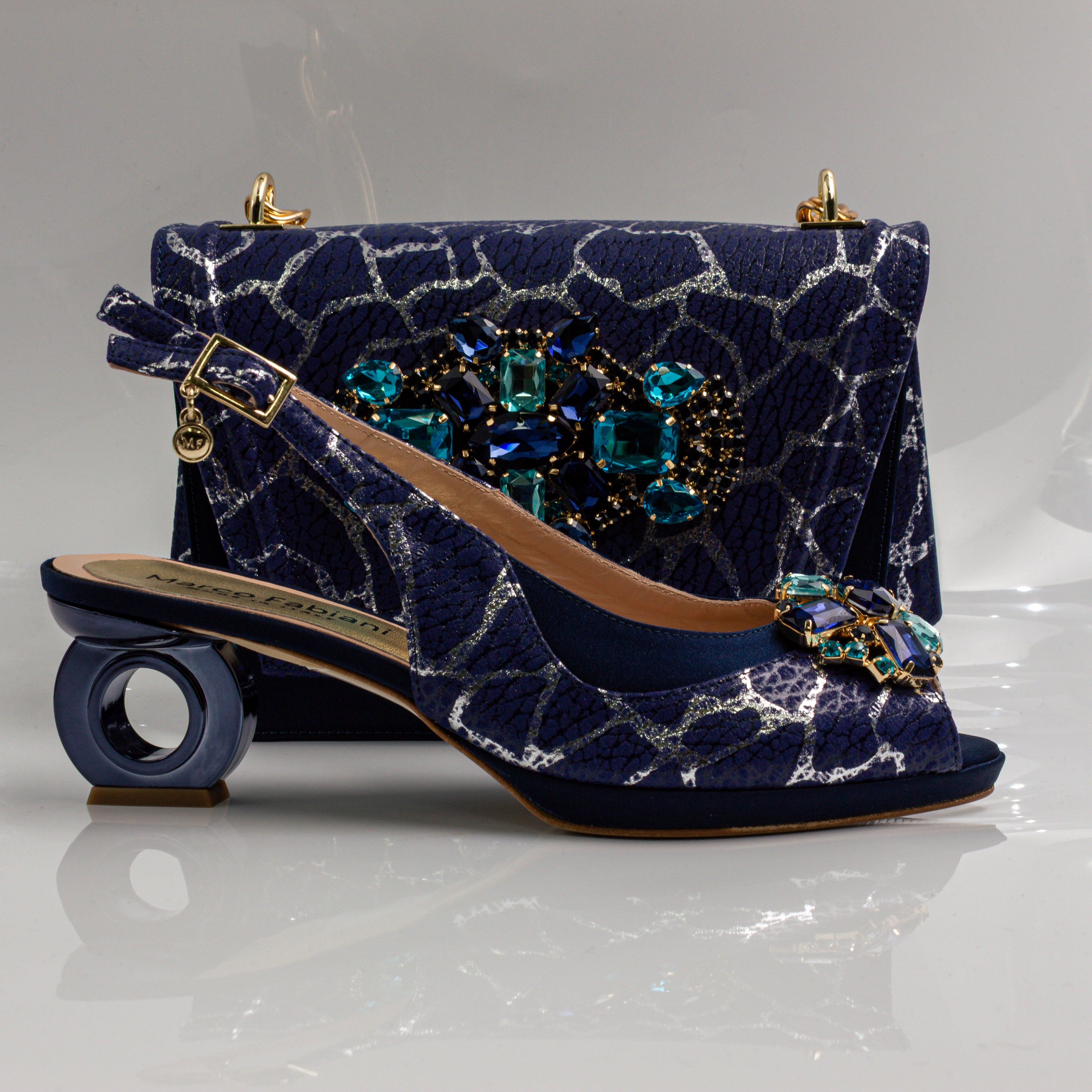 Navy Crackle Ornate Heel Set