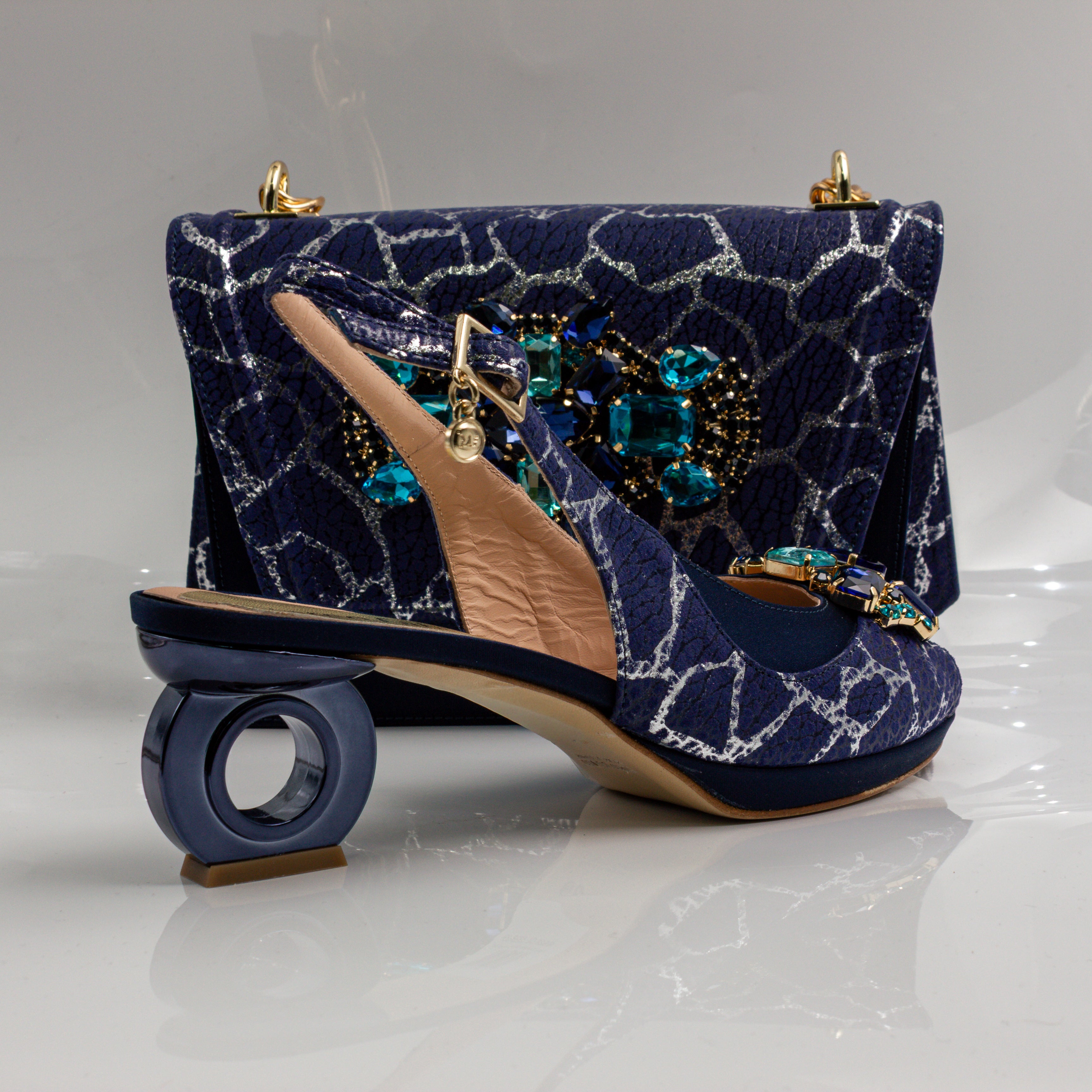 Navy Crackle Ornate Heel Set
