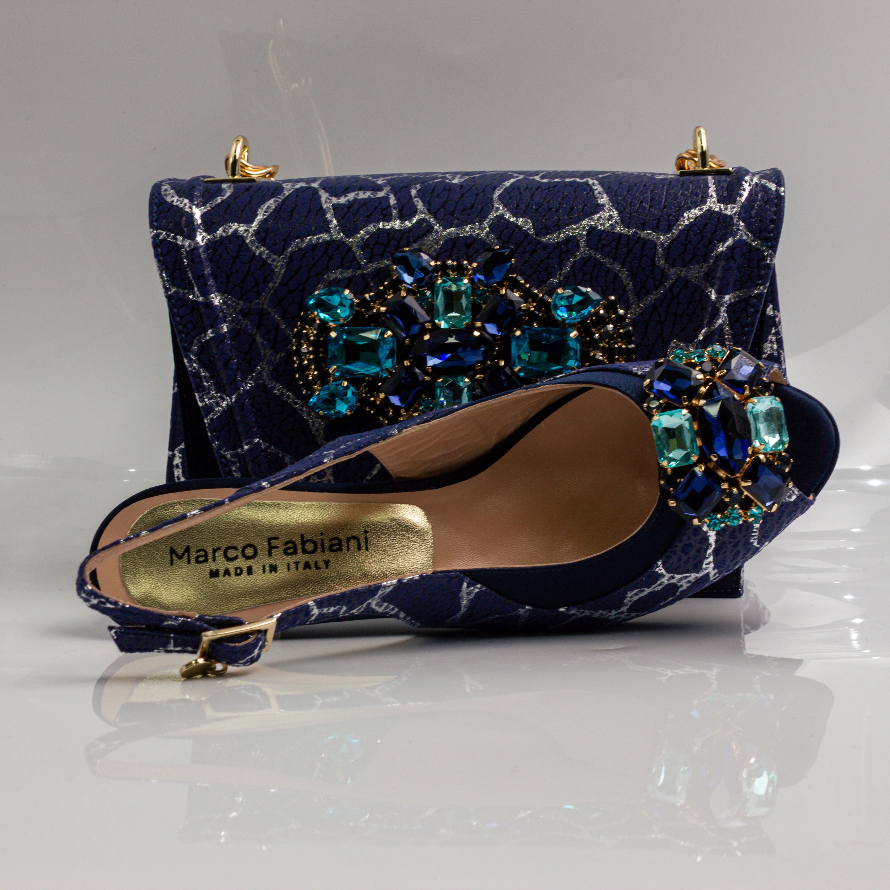 Navy Crackle Ornate Heel Set