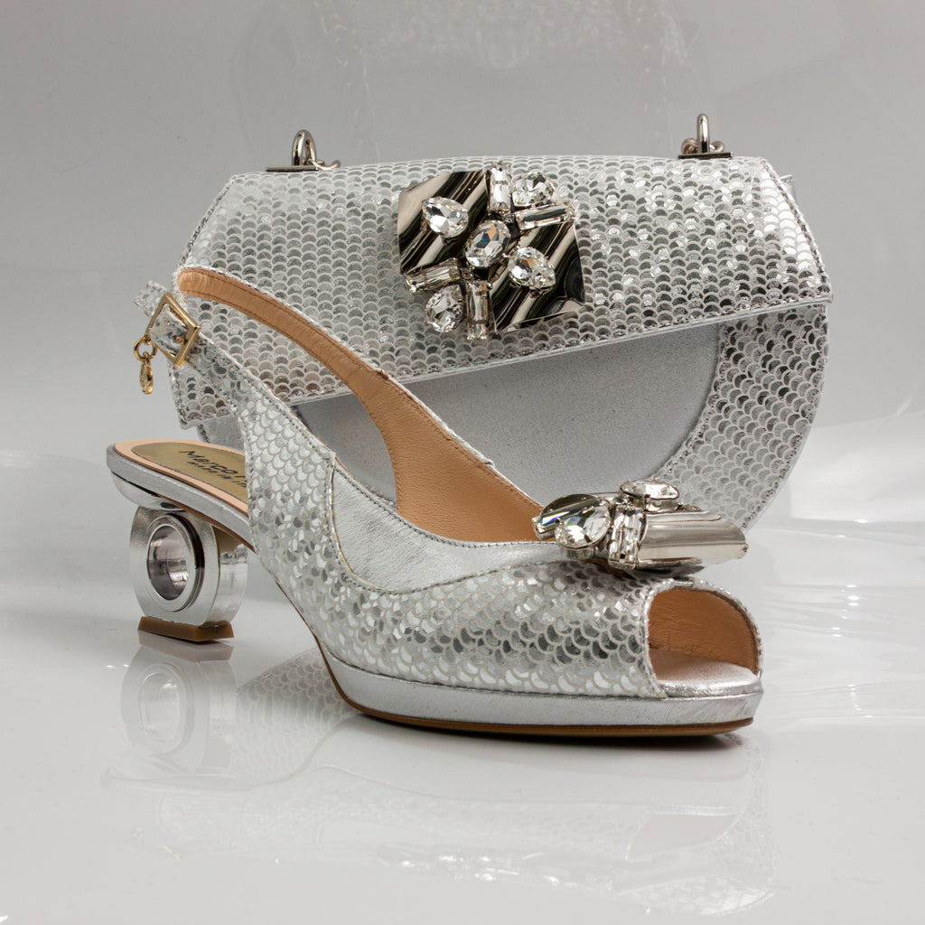 Silver Marcella Ornate Heel Set