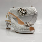 Silver Marcella Ornate Heel Set - Italian Shoe and Bag Set - Classic Shoes London