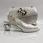 Silver Marcella Ornate Heel Set - Italian Shoe and Bag Set - Classic Shoes London