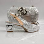Silver Marcella Ornate Heel Set - Italian Shoe and Bag Set - Classic Shoes London