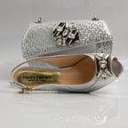 Silver Marcella Ornate Heel Set - Italian Shoe and Bag Set - Classic Shoes London