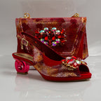 Red Marcella Ornate Heel Set - Italian Shoe and Bag Set - Classic Shoes London