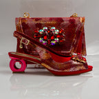 Red Marcella Ornate Heel Set - Italian Shoe and Bag Set - Classic Shoes London