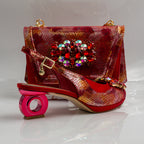 Red Marcella Ornate Heel Set - Italian Shoe and Bag Set - Classic Shoes London