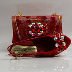 Red Marcella Ornate Heel Set - Italian Shoe and Bag Set - Classic Shoes London