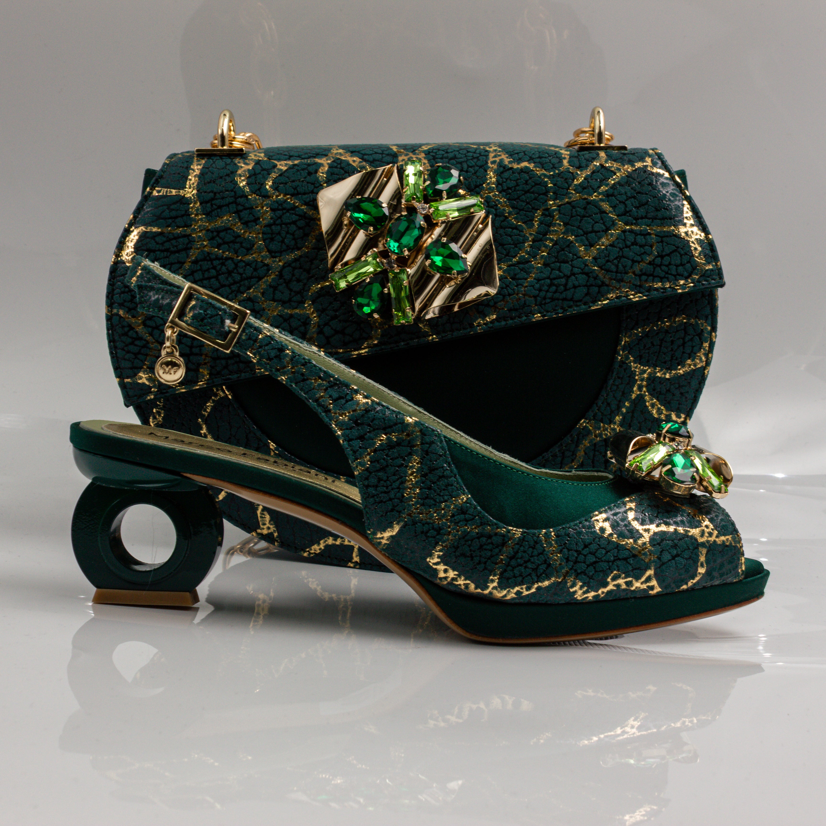 Emerald Green Crackle Ornate Heel Set