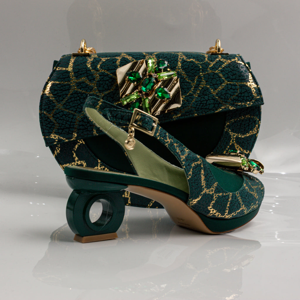 Emerald Green Crackle Ornate Heel Set