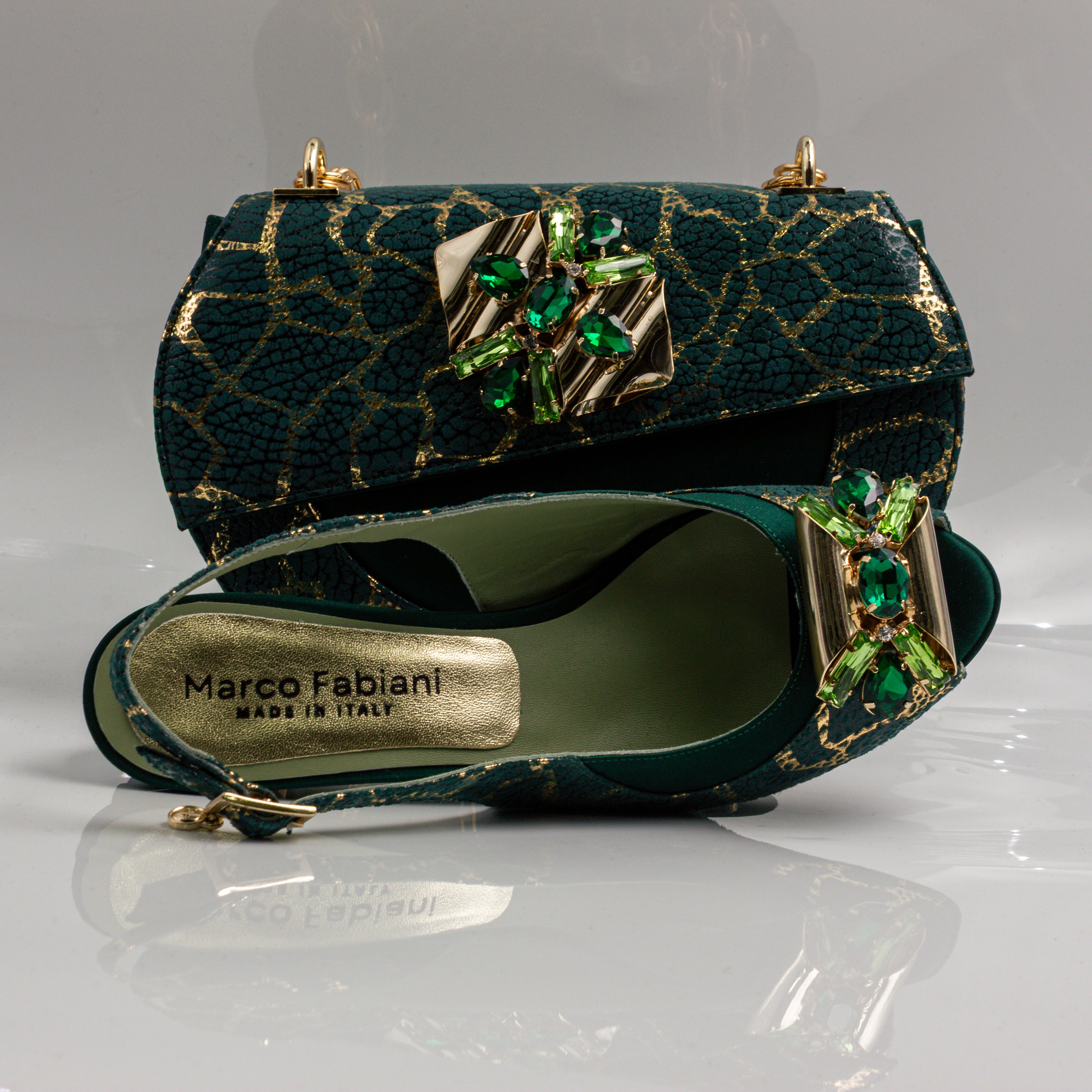 Emerald Green Crackle Ornate Heel Set