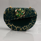 Emerald Green Crackle Ornate Heel Set - Italian Shoe and Bag Set - Classic Shoes London