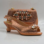 Rose Gold Terazzo Faceted Heel Set - Italian Shoe and Bag Set - Classic Shoes London