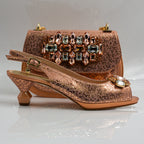 Rose Gold Terazzo Faceted Heel Set - Italian Shoe and Bag Set - Classic Shoes London