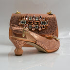 Rose Gold Terazzo Faceted Heel Set - Italian Shoe and Bag Set - Classic Shoes London