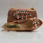 Rose Gold Terazzo Faceted Heel Set - Italian Shoe and Bag Set - Classic Shoes London