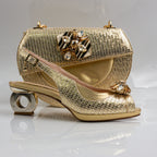 Gold Scallop Ornate Heel Set - Italian Shoe and Bag Set - Classic Shoes London