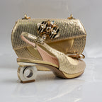 Gold Scallop Ornate Heel Set - Italian Shoe and Bag Set - Classic Shoes London