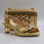 Gold Lorenza Faceted Heel Set - Italian Shoe and Bag Set - Classic Shoes London