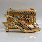 Gold Lorenza Faceted Heel Set - Italian Shoe and Bag Set - Classic Shoes London
