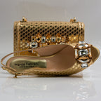 Gold Lorenza Faceted Heel Set - Italian Shoe and Bag Set - Classic Shoes London