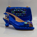 Royal Blue Lorenza Faceted Heel Set - Italian Shoe and Bag Set - Classic Shoes London