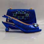Royal Blue Lorenza Faceted Heel Set - Italian Shoe and Bag Set - Classic Shoes London