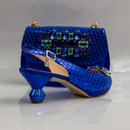 Royal Blue Lorenza Faceted Heel Set - Italian Shoe and Bag Set - Classic Shoes London