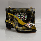 Black Marcella Ornate Heel Set - Italian Shoe and Bag Set - Classic Shoes London