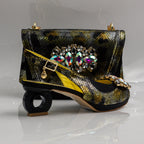 Black Marcella Ornate Heel Set - Italian Shoe and Bag Set - Classic Shoes London