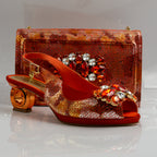 Burnt Orange Marcella Ornate Heel Set - Italian Shoe and Bag Set - Classic Shoes London