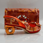 Burnt Orange Marcella Ornate Heel Set - Italian Shoe and Bag Set - Classic Shoes London