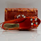 Burnt Orange Marcella Ornate Heel Set - Italian Shoe and Bag Set - Classic Shoes London