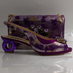 Purple Marcella Ornate Heel Set - Italian Shoe and Bag Set - Classic Shoes London